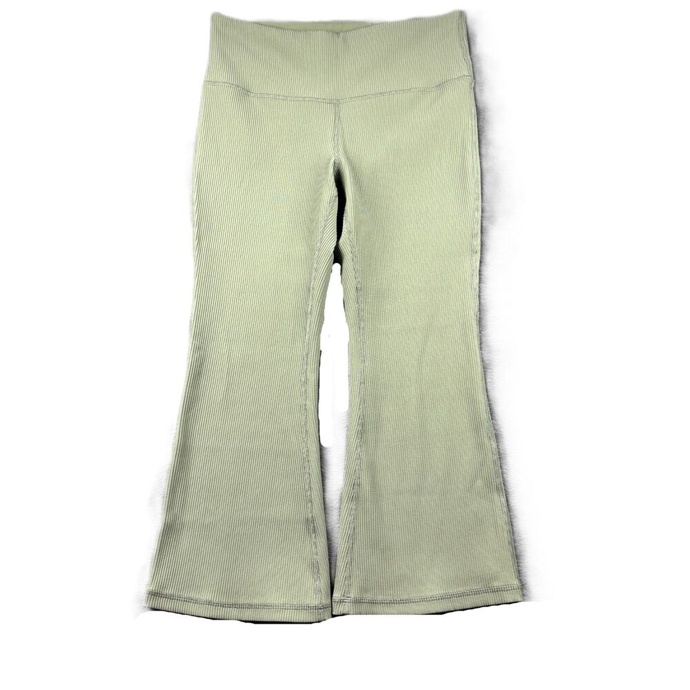Athleta Women Leggings Elevation Rib Crop Flare Sage Green Large P159